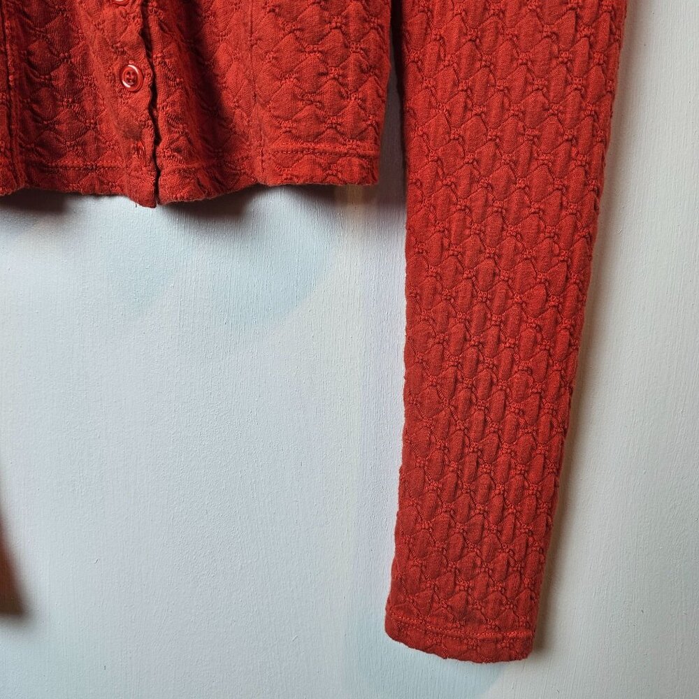 Free People Ladybug Crispy Red Long Sleeve Button-up Crop Top, Sz M - Picture 5 of 8